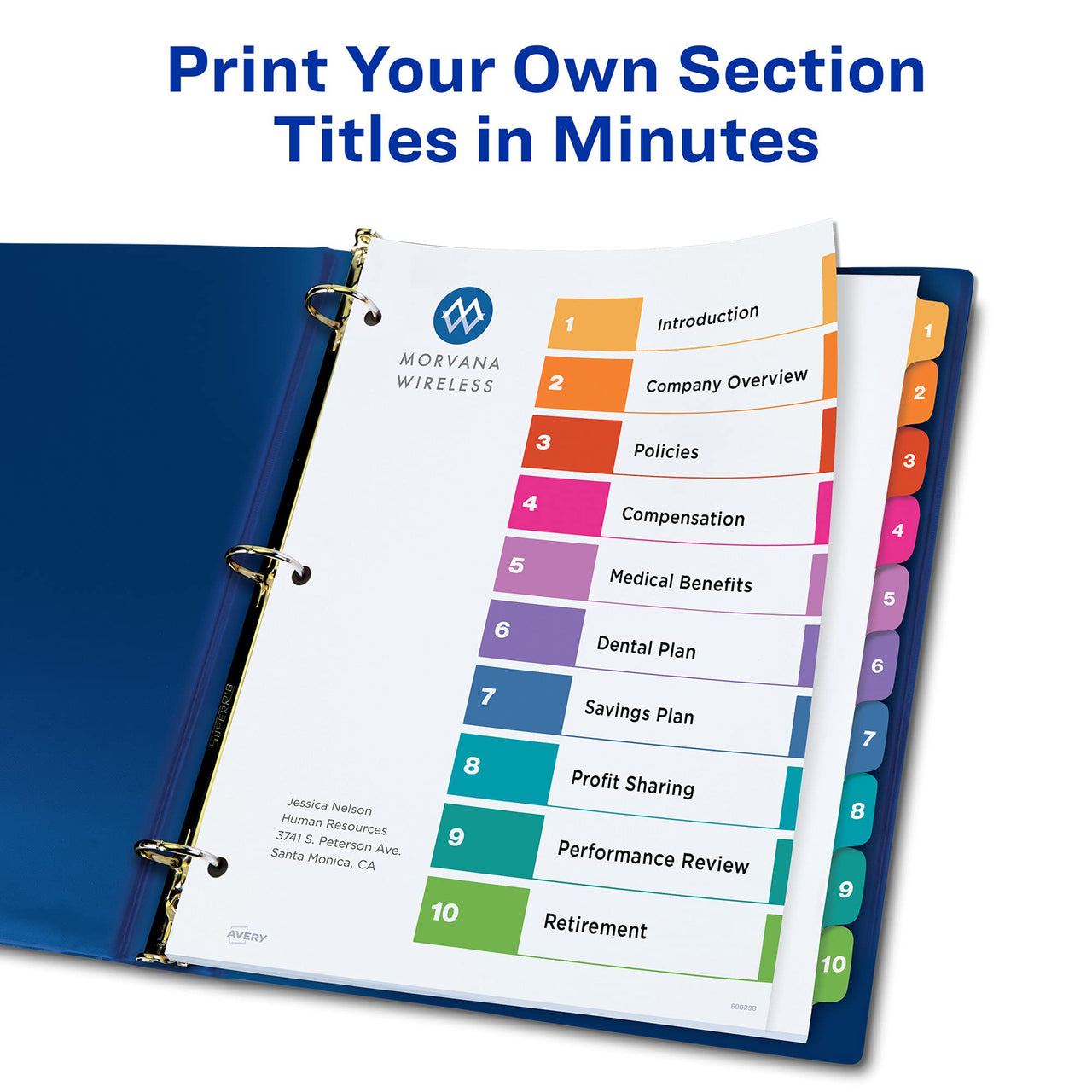 Avery Extra-Wide Ready Index Dividers for 3 Ring Binders, 10 Tab Set, Printable Table of Contents, White Paper, Multicolored Tabs, Works with Sheet Protectors, 1 Set (11165)