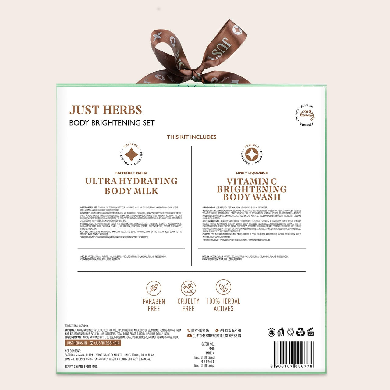 Just Herbs Coconut Almond Body Milk And Salicylic Body Wash, Clear & Radiant Skin Hydraclean Kit for Men and Women - Combo Gift Set (2 x 300ml)