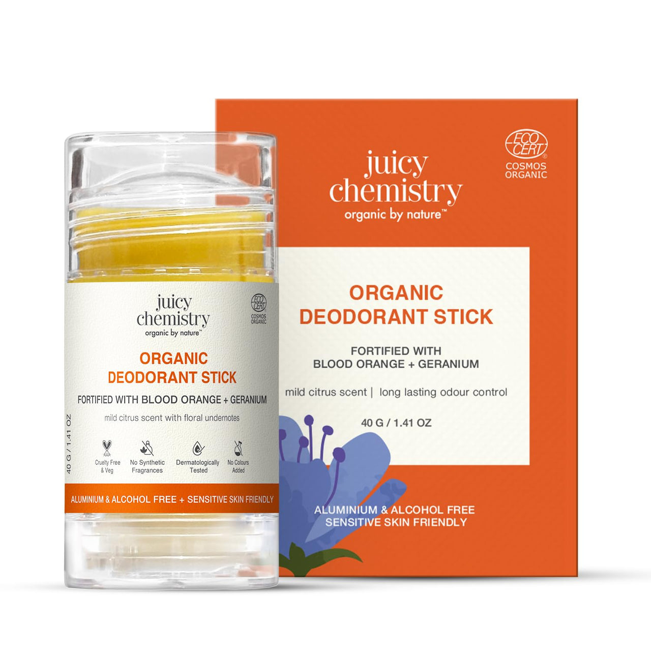 Juicy Chemistry Organic Deodorant Stick, 40g | Underarm Roll On Deo for Women & Men | Brightening Deo & Body Perfume | Reduces Pigmentation | Long-Lasting Citrus Fragrance | Safe for Sensitive Skin
