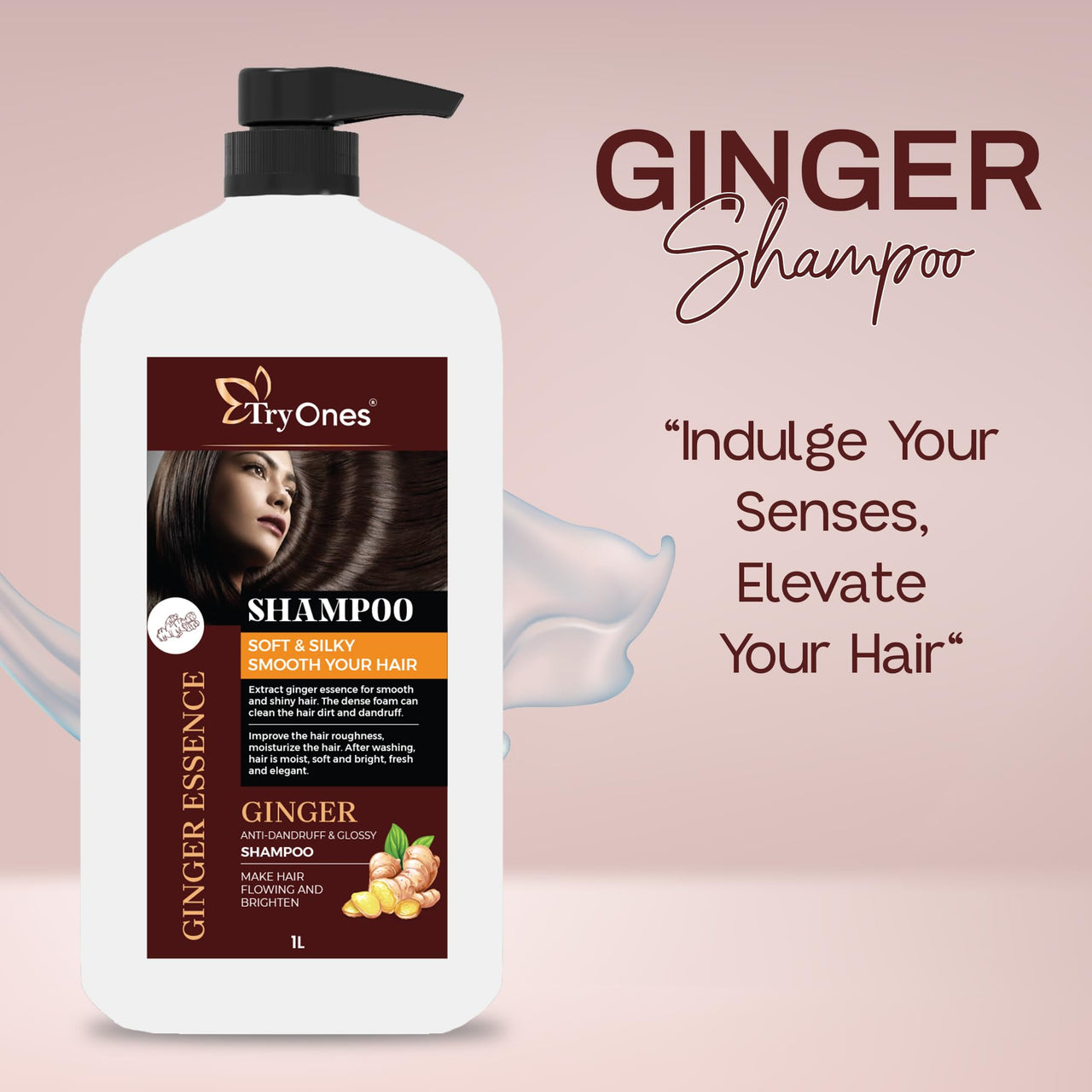 TryOnes Dandruff-Control Shampoo | Ginger Root | Anti Dandruff | Silicon, Sulphate & Chemical Free | For All Hair Types | 1000ml