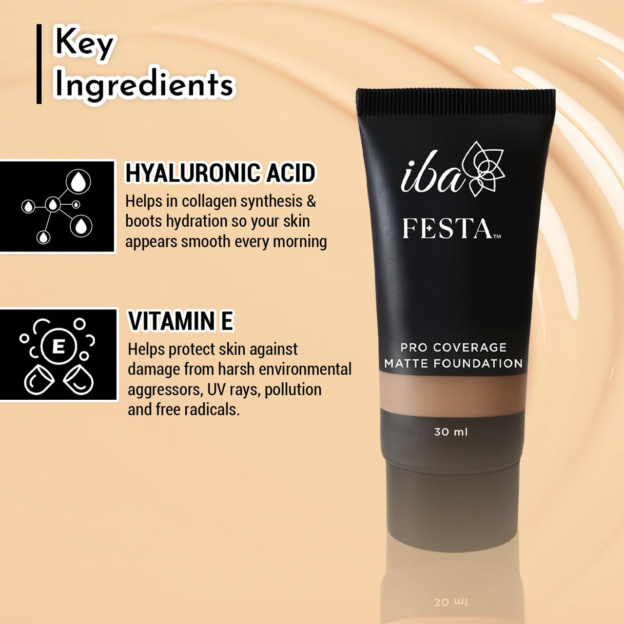 Iba Festa PRO Coverage Matte Foundation - 03 Natural, 30ml | Long Lasting | Lightweight | Oil Free & Matte Finish | 100% Natural Vegan & Cruelty-Free