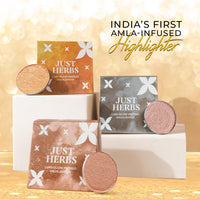 Just Herbs Lumi Glow Pressed Highlighter for Face Makeup Shea Butter + Vitamin C, 3.5 g (The Sun)