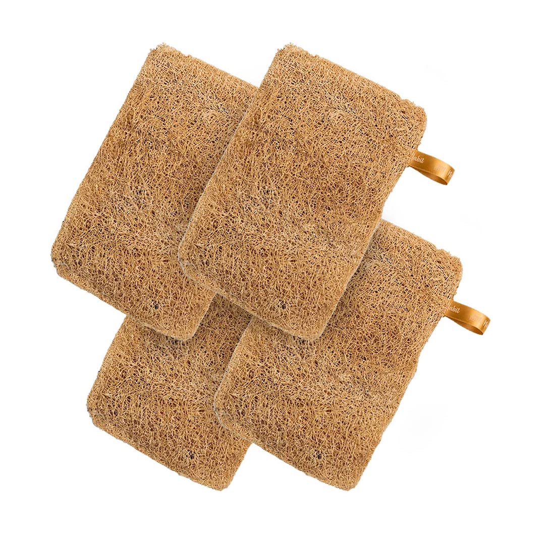 Nat Habit Natural Sun Dried Bath Loofah, Body Sponge & Scrubber for Men & Women | Organic Luffa for Bath Shower Skin Exfoliation (Pack of 4)