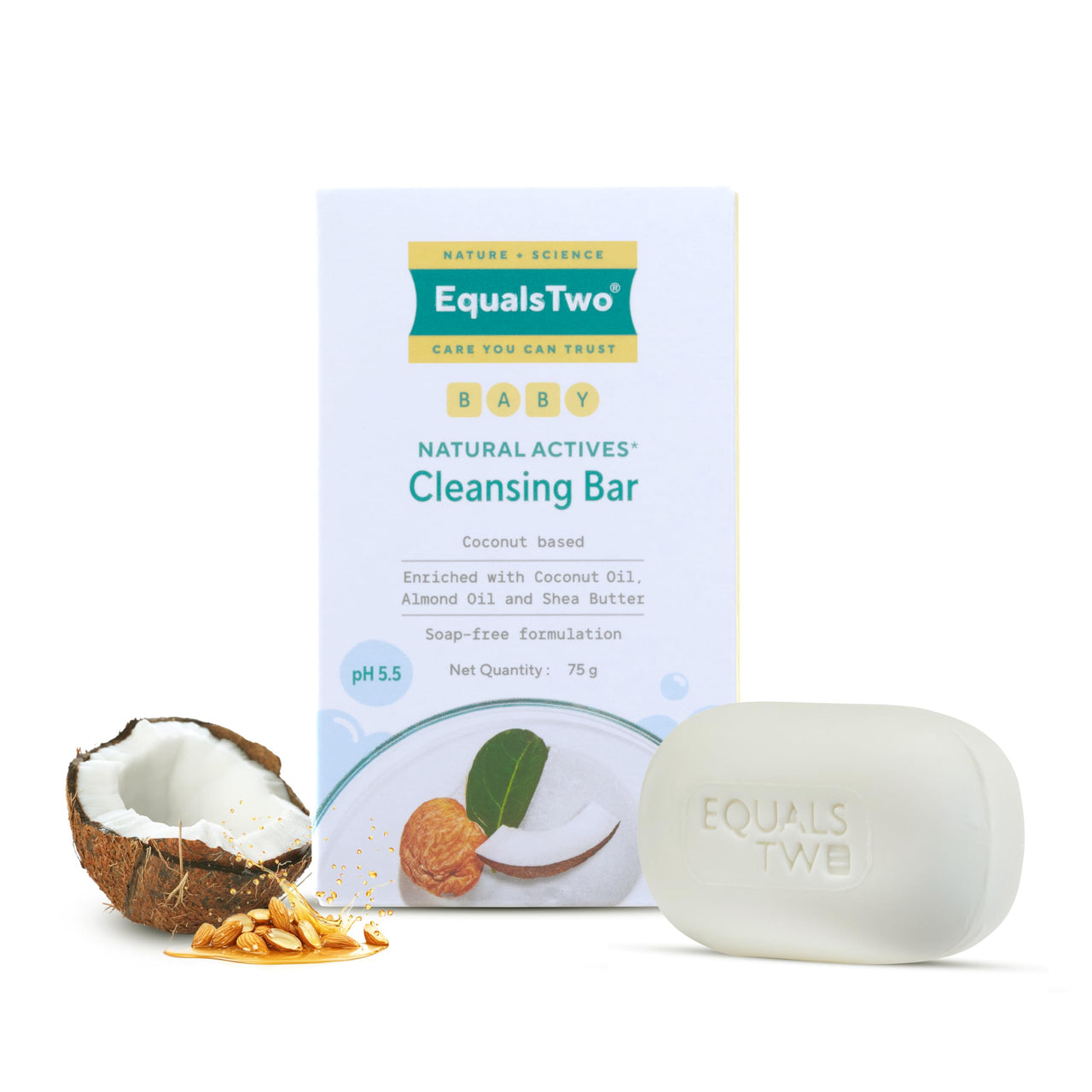 EQUALSTWO Baby Cleansing Bar for Nourishing, Baby Soaps for Bath, All Skin Types, Soap-free, PH 5.5, Dermatologically Tested, No Parabens No Sulphates, 75gm, Pack 1