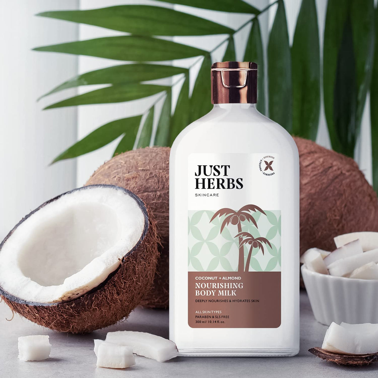 Just Herbs Nourishing Body Milk with Coconut & Almond for Men & Women | Hydrating Body Lotion for Winter Dryness- 300 ml
