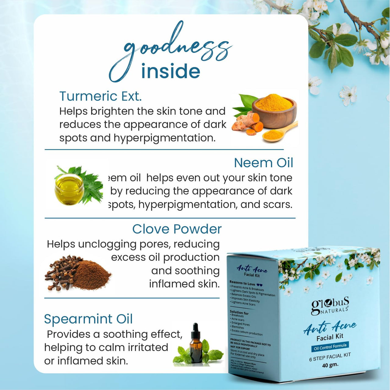 Globus Naturals Facial Kit Combo-Oil Control Anti Acne & Deep Cleansing Charcoal Men Facial Kit, For All Skin Types
