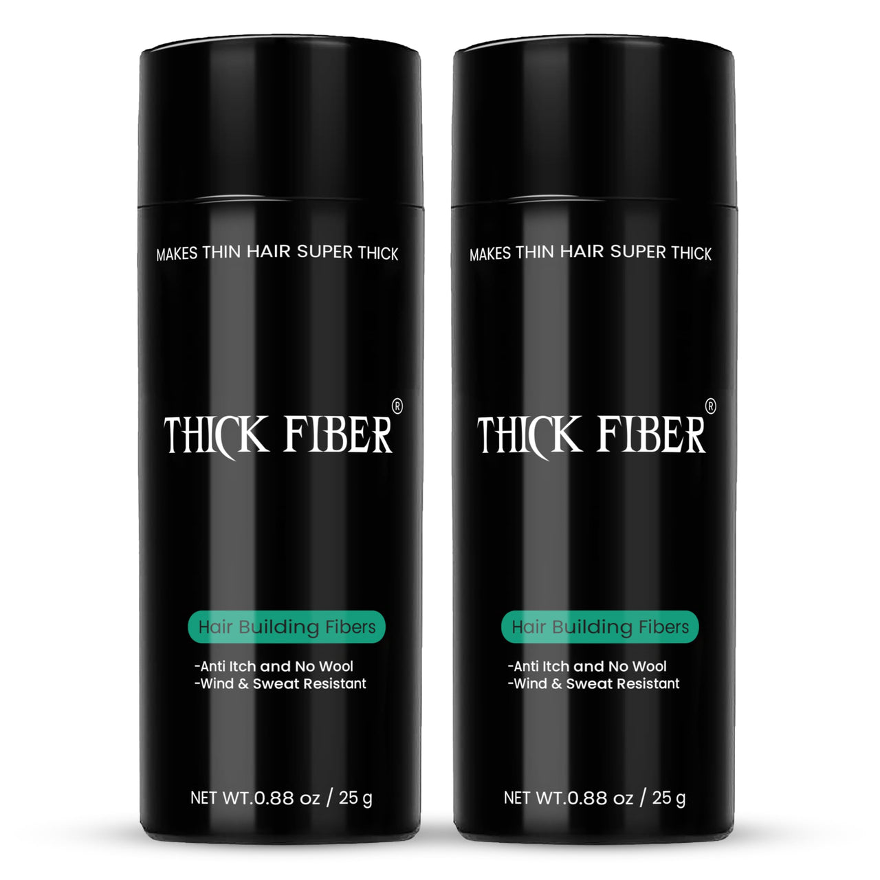 THICK FIBER - Fibers for Thinning Hair & Bald Spots (BLACK, Pack of 2) - 25g Bottle - Conceals Hair Loss in Seconds for Women & Men