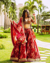 Zeel Clothing Floral Organza Semi-Stitched Lehenga Choli for Women