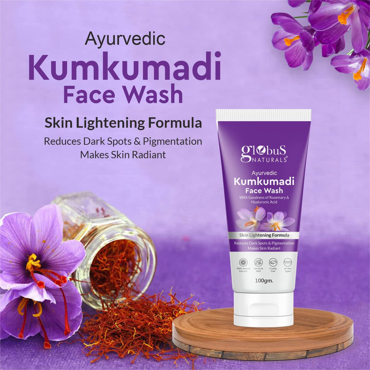 Globus Naturals Kumkumadi Skin Lightening Face Care Combo, Set of 4, Face Wash, Face Scrub, Face Cream & Face Pack