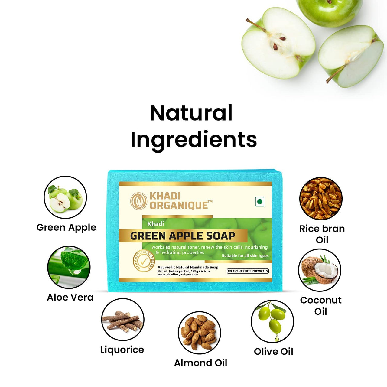 Khadi Organique Natural Herbal Green Apple Soap Pack of 5