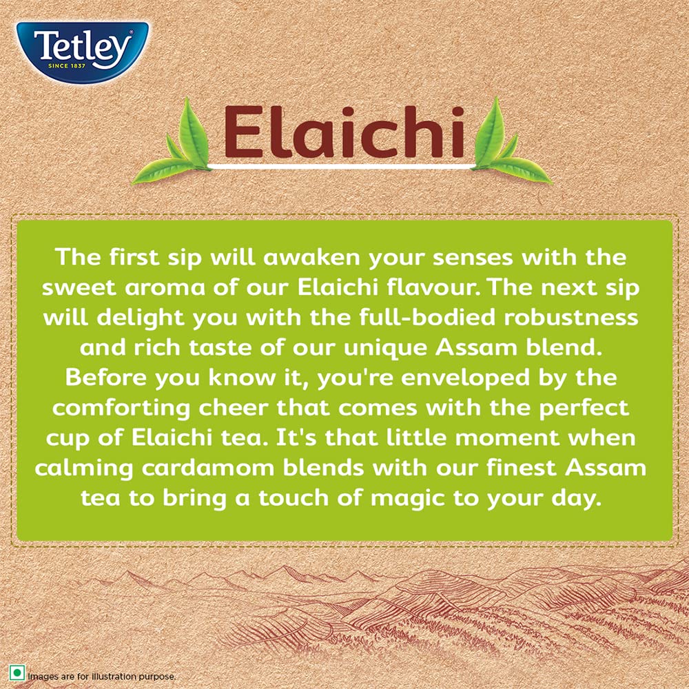 Tetley | Elaichi Flavoured Chai | Black Tea | 50 Tea Bags, 100 Grams (Pack of 2)