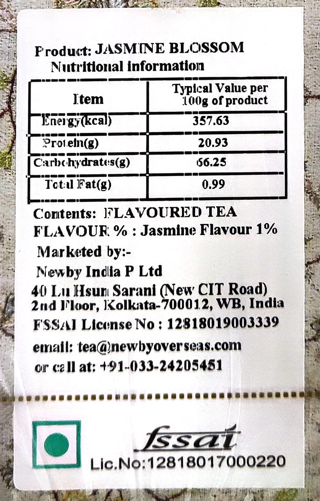 Newby Jasmine Blossom Green Tea Bags | Fusion of Green Tea Leaves and Natural Scent of Jasmine | 25 pieces | 50 Grams