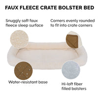 Furhaven Dog Bed for Small Dogs & Indoor Cats, 100% Washable, Sized to Fit Crates - Sherpa Fleece Bolster Crate Pad - Cream, Small Sherpa Fleece (Cream)
