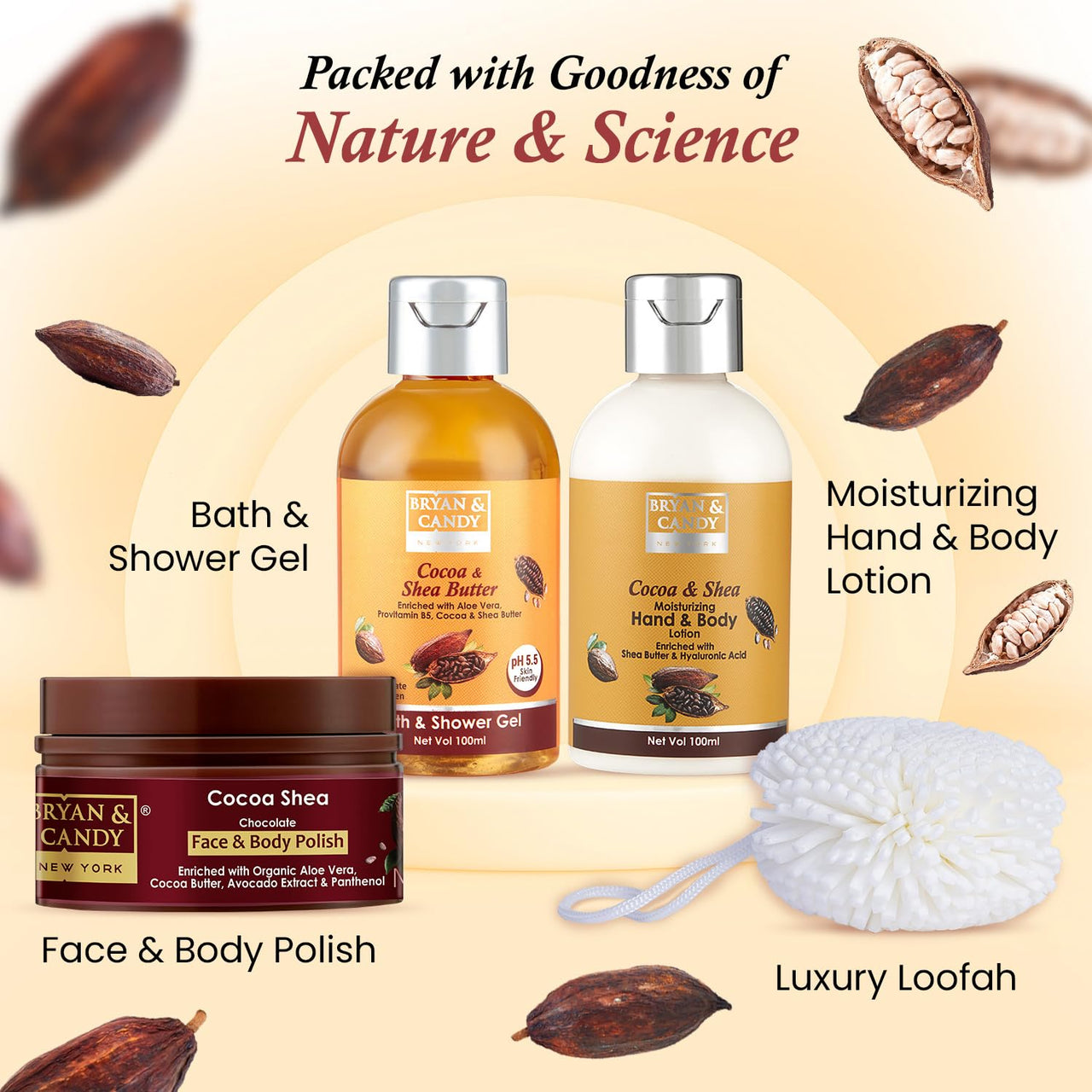 Bryan & Candy Cocoa Shea Body Care Heart Collection, Gift Set for Women and Men , Vegan,Cruelty Free