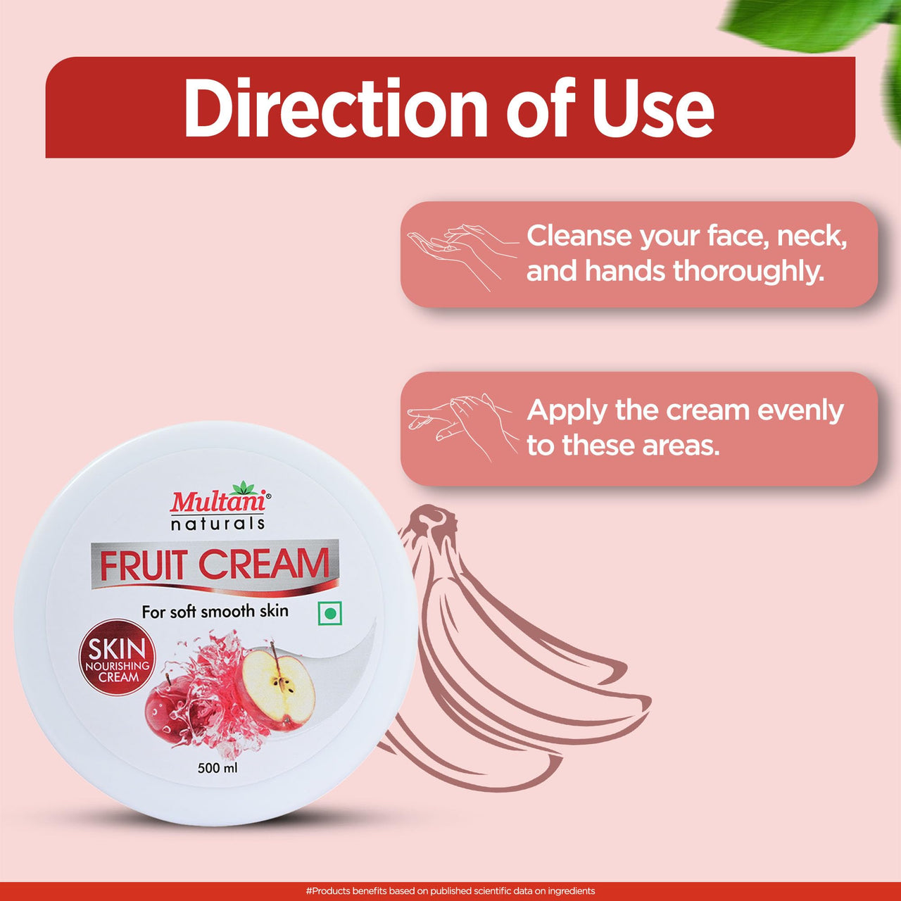 Multani Naturals Fruit Cream Moisturizing Skin Cream With Apple, Quick Absorbing & Non Sticky Moisturizer for Face, Hands & Body | For Healthy, Soft & Glowing Skin | 500 Ml