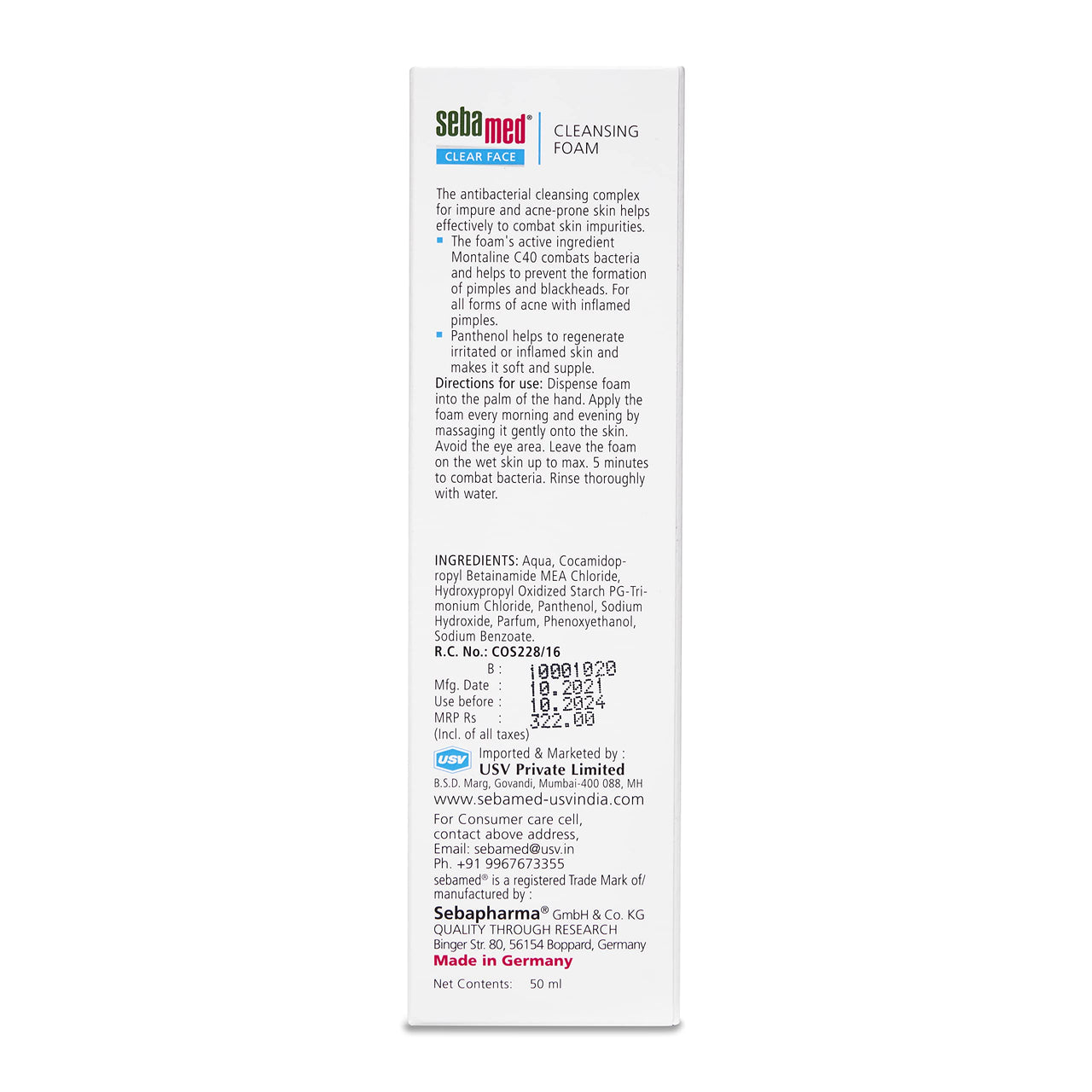 Sebamed Clear Face Cleansing Foam| pH 5.5 | Combats pimples with Montaline C40 | Deep pore cleansing | Dermatologically & clinically tested | 50ml