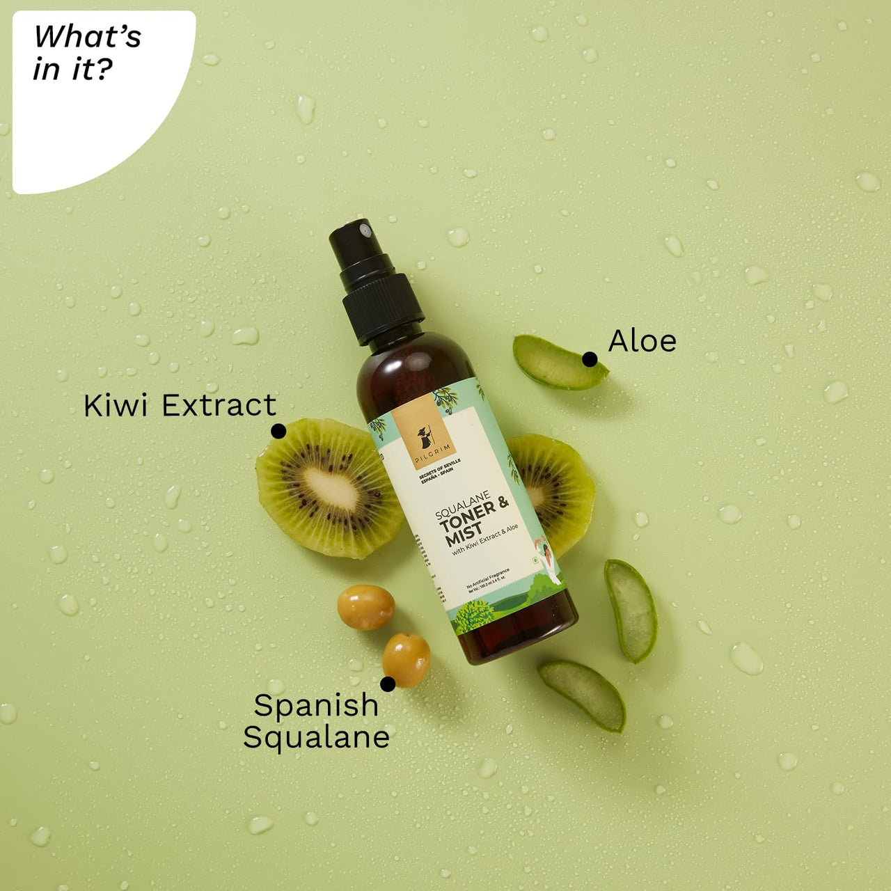 Pilgrim Spanish Squalane Face Toner for glowing skin | Refreshes & hydrates skin | Alcohol-free toner for open pores tightening|Toner for oily skin|Toner for acne prone skin | Toner for dry skin|100ml