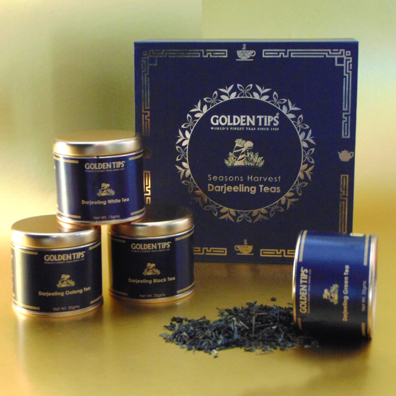 Golden Tips Seasons Harvest Darjeeling Teas, Handpicked Black, Oolong, Green & White Teas in a Gold Foiled Gift Box, Ideal for Gifting & Special Occasions