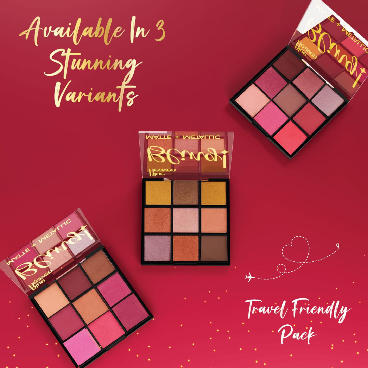 Blue Heaven Bling 9 in 1 Eyeshadow Palette | Highly Pigmented and Easily Blendable Eye Makeup | Matte & Metallic Shades | Long Lasting and Lightweight | Kiss of Blush, 9g