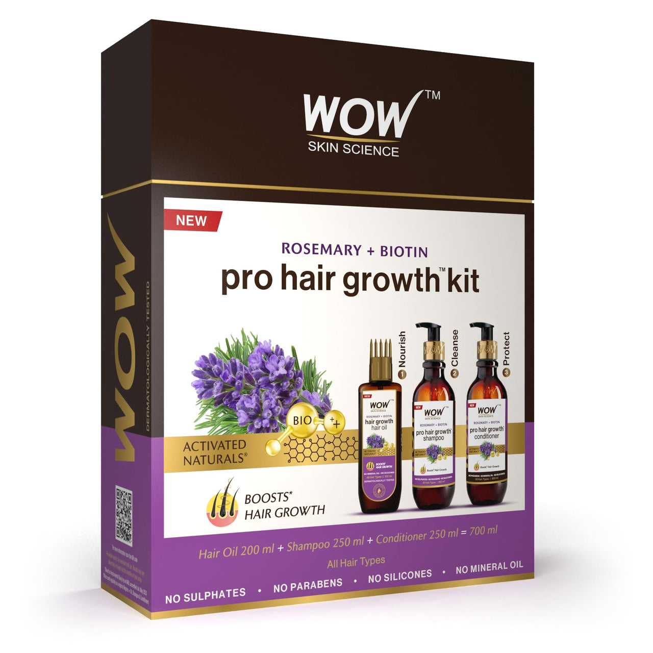 WOW Skin Science Rosemary Oil & Biotin Hair Growth Kit - Complete Care for Breakage-Prone Hair - Oil, Shampoo, Conditioner - 700ml