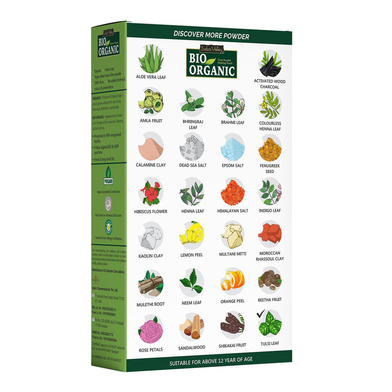 INDUS VALLEY Tulsi Powder 100% Organic and Natural for Skin and Hair Care set of 2 (100g)