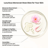 WildOak Moroccan Rose Sugar Body Scrub | 300g | Kojic Acid, Hyaluronic Acid, Ceramides, Collagen & Peptides | De-Tan & Brightens Dark Areas | Smooths Strawberry Legs & Arms | Hydrates & Exfoliates