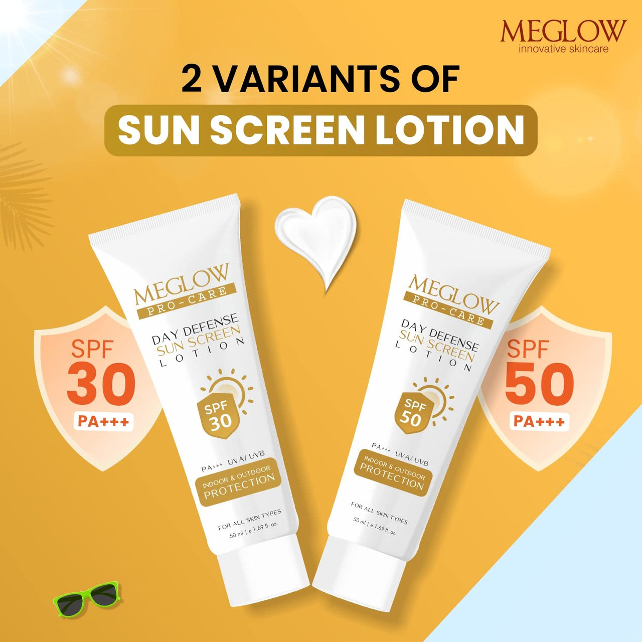 Meglow Pro-Care SPF 50 PA+++ Sunscreen Lotion for Face & Body (50ml) – Broad Spectrum UVA/UVB Protection & Blue Light Defense, Intense Hydration for All Skin Types