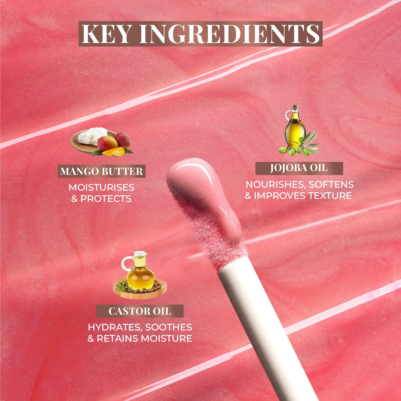 Just Herbs Serum Infused Lip Gloss for Women, Lighweight Non-Sticky High Glossy Moisturizing and Hydrating Lip Gloss 3 ml (Peachy Glow)