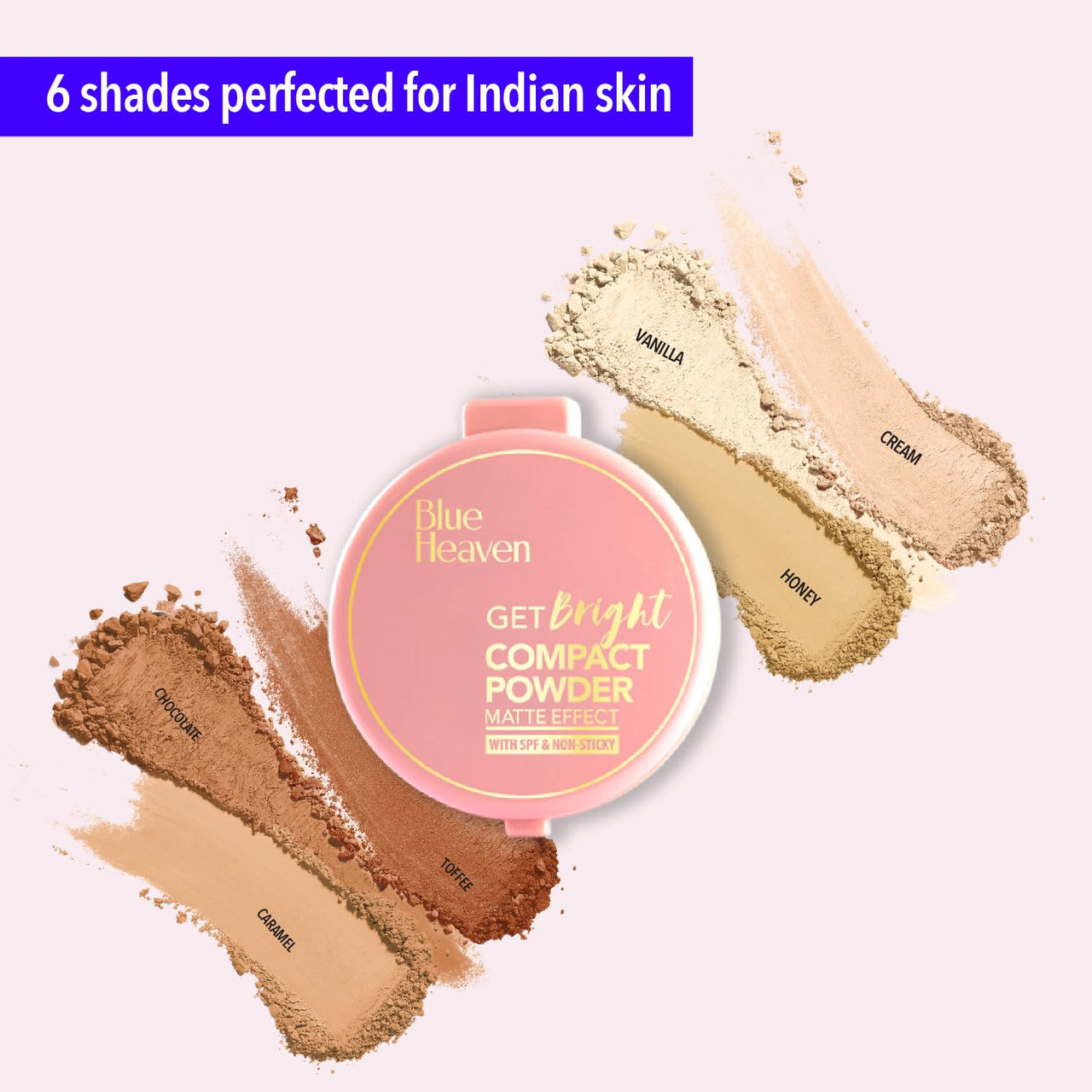 Blue Heaven Get Bright All Skin Compact Powder For Women With Spf Sun Protection, Non Sticky, Oil Free, Matte Finish Light Weight Formula, Caramel,16 Grams