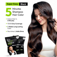 VCare Super Eazzy Hair Colour Shampoo for Women and Men 20ml | Only 5 Minute Root Hair Dye Coloring Kit Head, Moustache, Beard, Hands, Chest | No Ammonia (Pack of 10, Black)