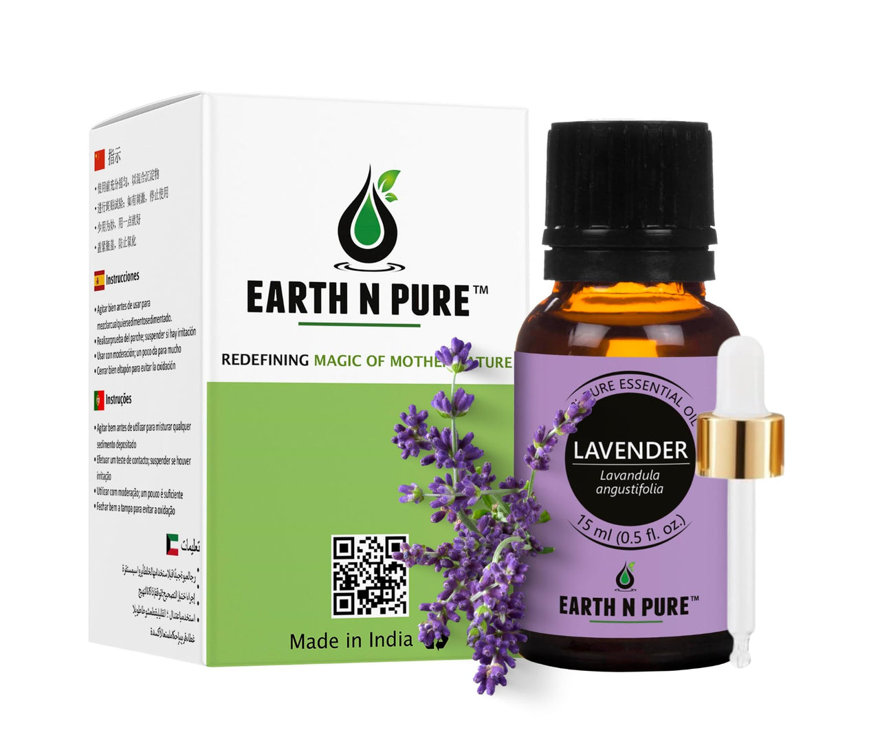 Earth N Pure Lavender Essential Oil Natural and Therapeutic Grade with Glass Dropper -15 ml