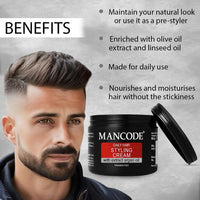 Mancode Hair Styling Cream For Men - 100 gr | For Daily Use Style & Nourishment | Non-sticky, Non-oily | Paraben & Sulphate FREE | Itch Free Daily Hair Cream | UV Protect & Care | Soft & Manageable Hair