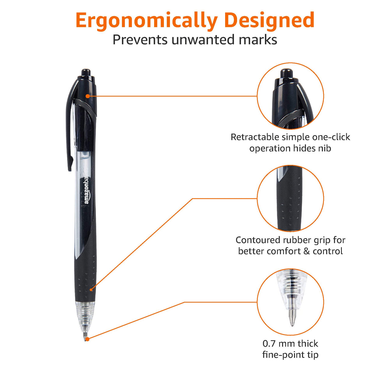 Basics Retractable Gel Ink Pens - Fine Point Pen, Black, 12-Pack