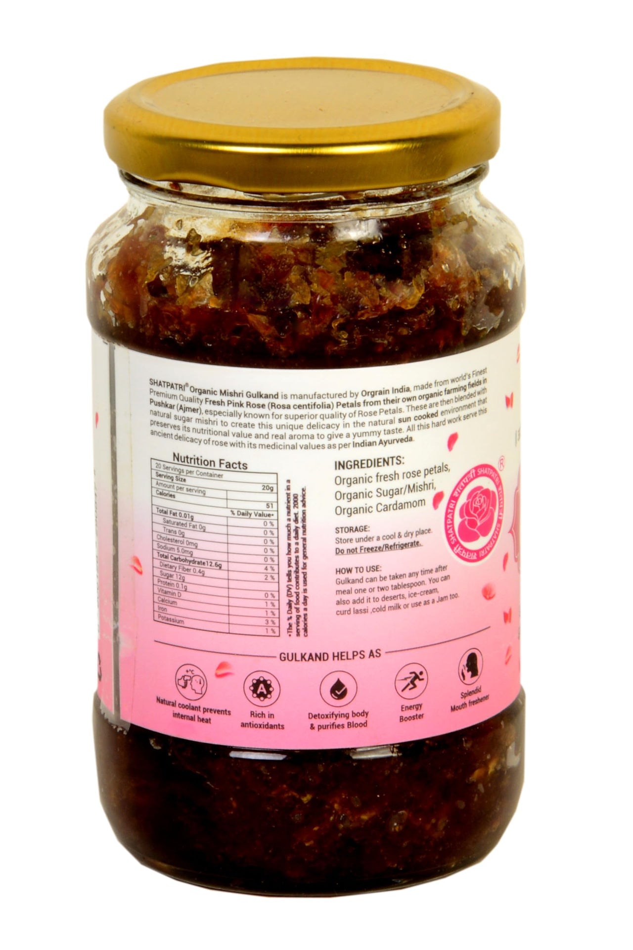 Orgrain India Organic Shatpatri Mishri Gulkand 400g