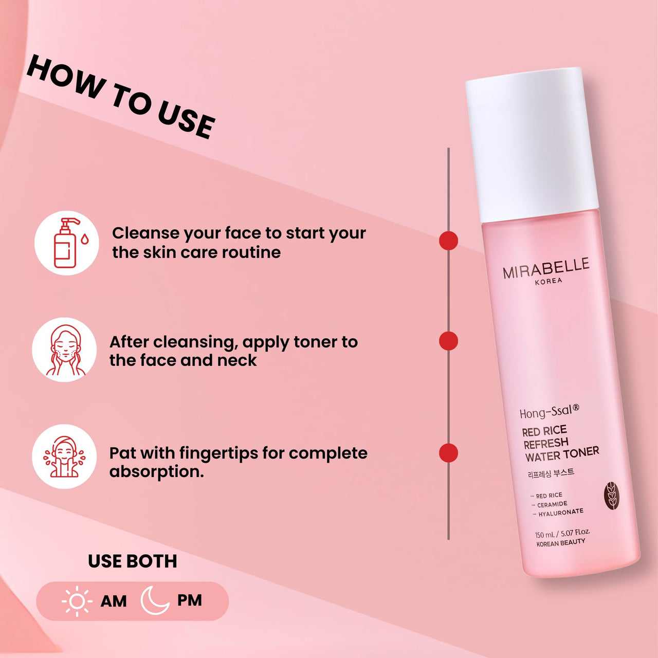 Mirabelle Korea Hong Ssal Red Rice Refresh Water Toner 150 ml | Tightens Pores & Moisturize | Women & Men | Korean Skincare