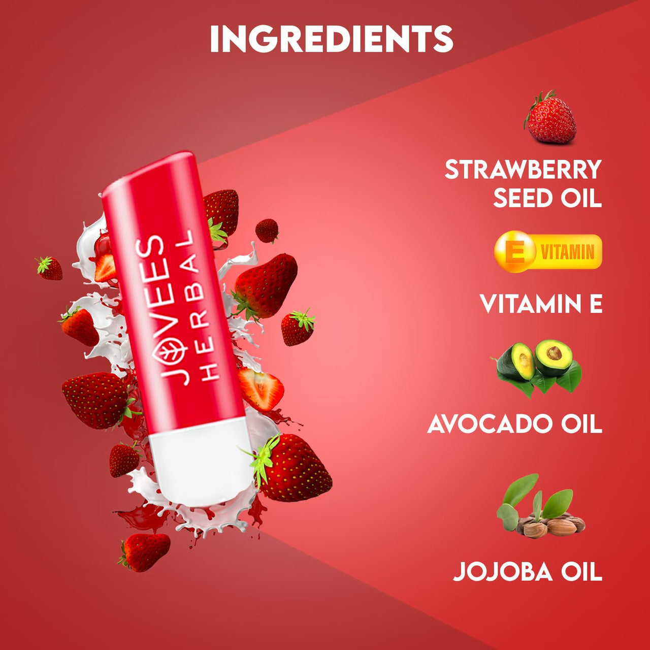 Jovees Herbal Strawberry High Gloss Lip Balm For Soft, Glossy And Supple Lips | 24 Hour Hydration | Rejuvenates Dark, Pigmented, Dry, Chapped And Discoloration Lips- 5g