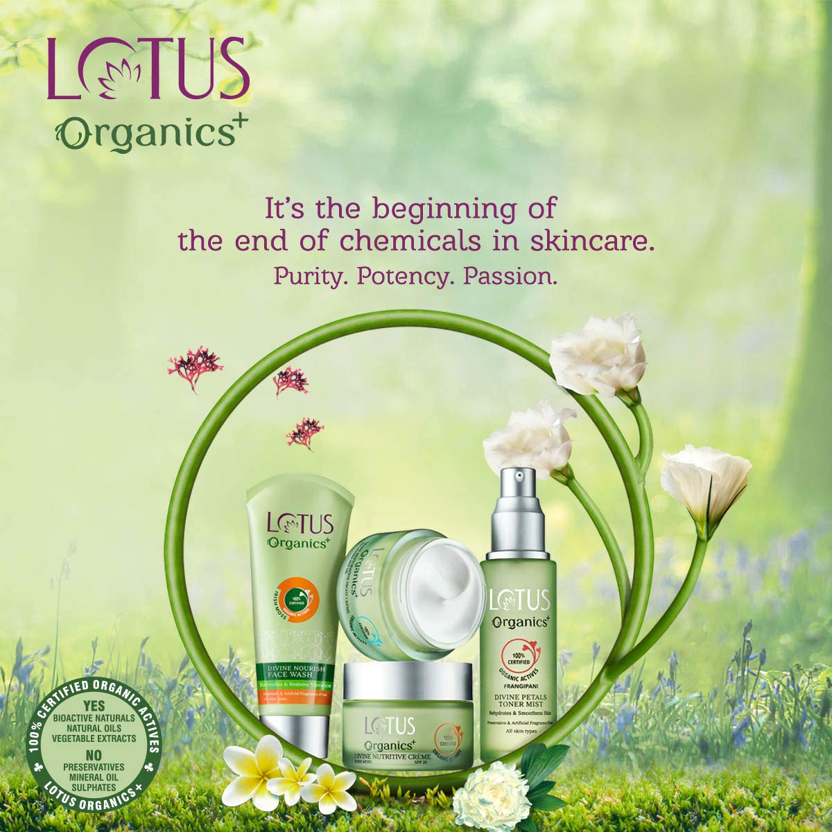 Lotus Organics+ Divine Nourish Face Wash | For Skin Nourishment & Hydration | Sulphate Free | 100ml