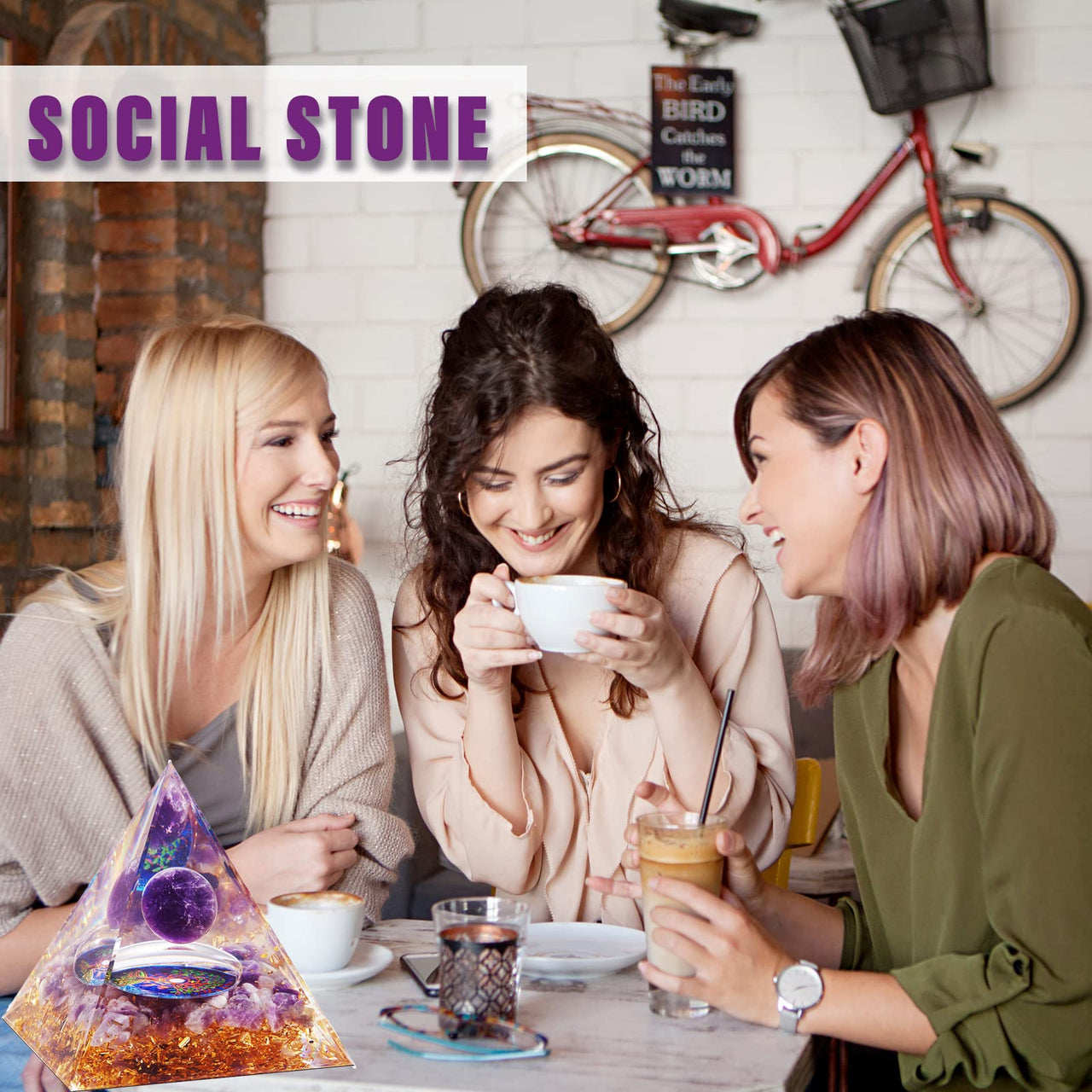 Orgone Pyramid - Orgonite Healing Amethyst Crystal Sphere with Reiki Obsidian Protection Handmade Pyramids Valentines Day Gift Home Office Decor Positive Energy for Balancing (Amethyst+Tree Of Life) Amethyst+Tree Of Life