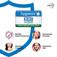 Hygienix Germ Protection Bathing Soap With 99.99% Germ-Protection| Non-Drying Formula For Soft & Smooth Skin & Lasting Refreshing Fragrance| For All Skin Types| 125g, Pack of 6