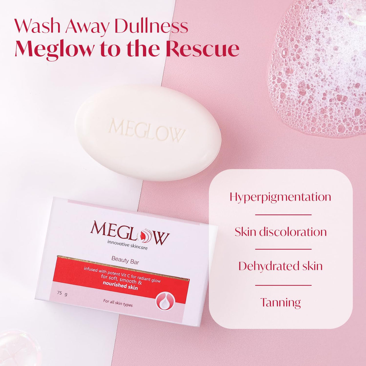 Meglow Beauty Bathing Soaps Bar Combo Pack Of 5(75g) with Potent Vitamin-C - Body Soap Cleanser for Dry Skin|Skin lightening/whitening Soap|Make Skin Soft,Smooth & Nourished - For All Skin Type