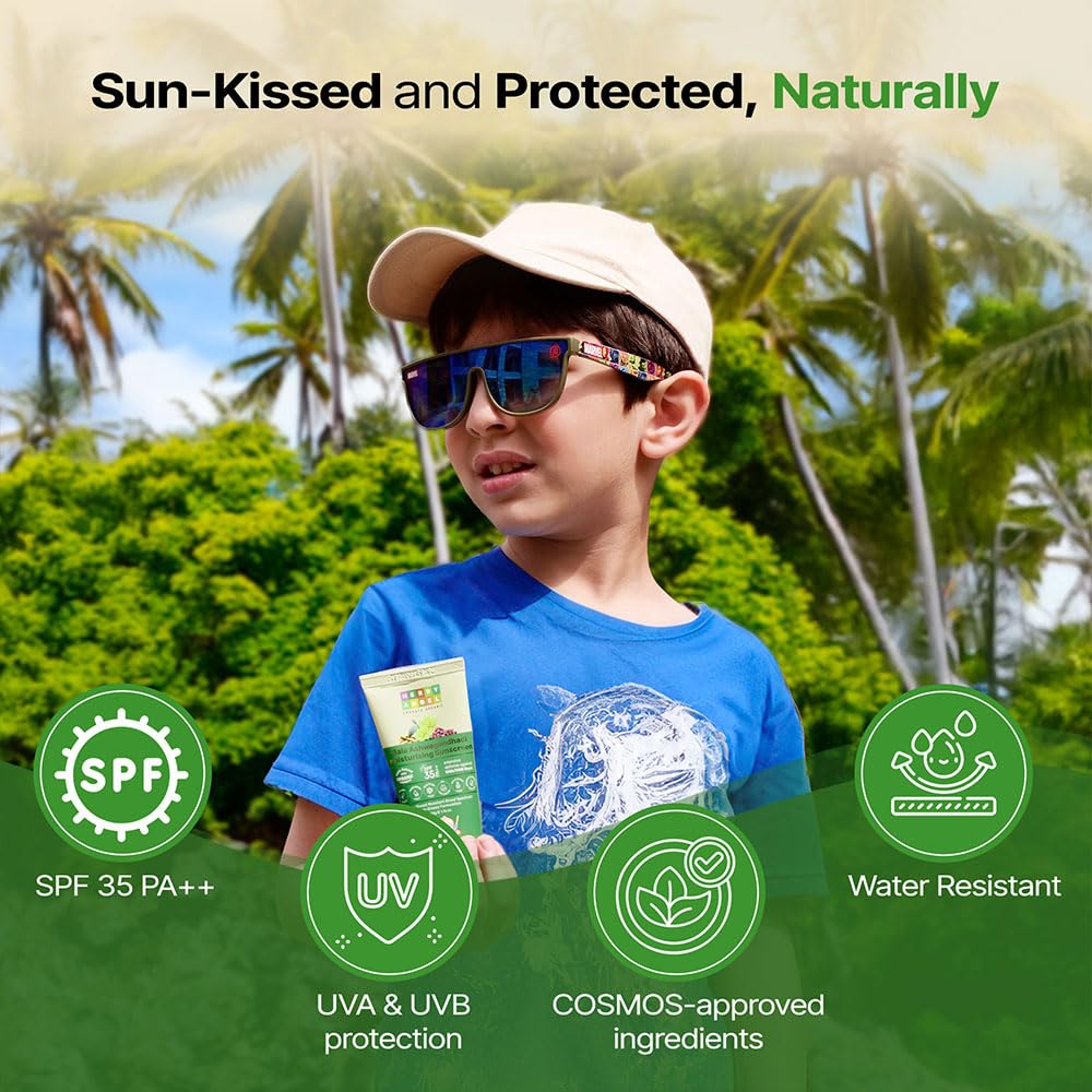 Herby Angel Natural Kids Sunscreen for Babies & Kids - SPF 35, PA++ | Lotion for Body & Face | Broad Spectrum UVA & UVB Protection - Non-Greasy (50ml)