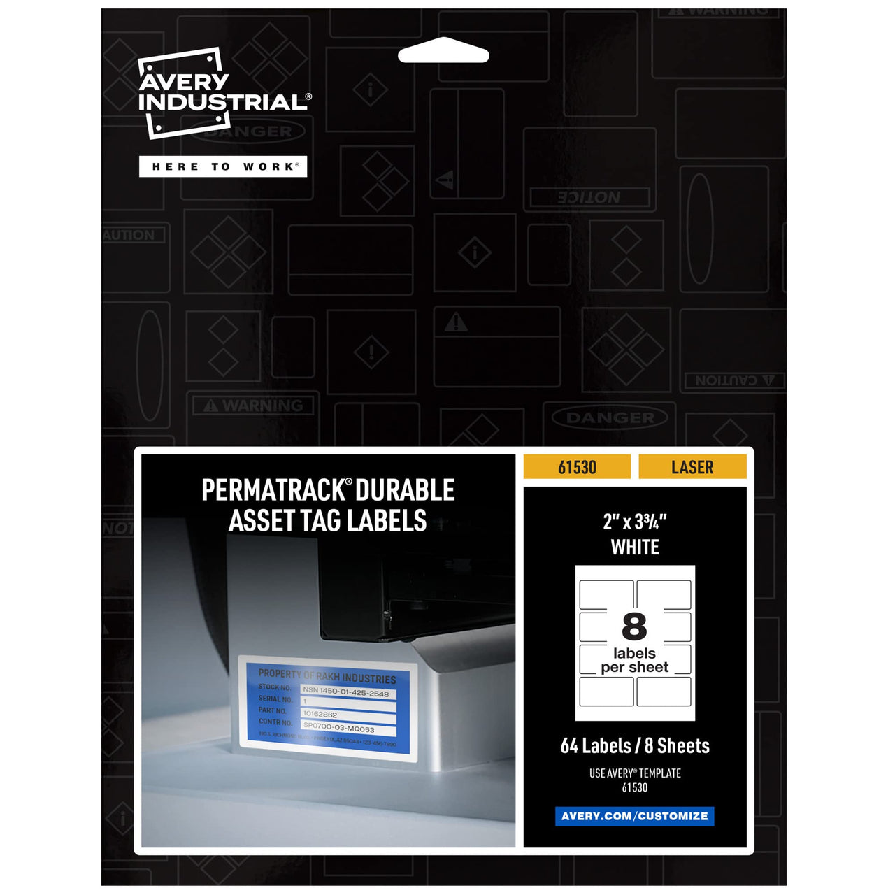 Avery White Asset Tag Labels, 3-3/4" x 2", Laser Printable Tags, 64 Waterproof Labels (61530) 3-3/4" x 2" Durable White