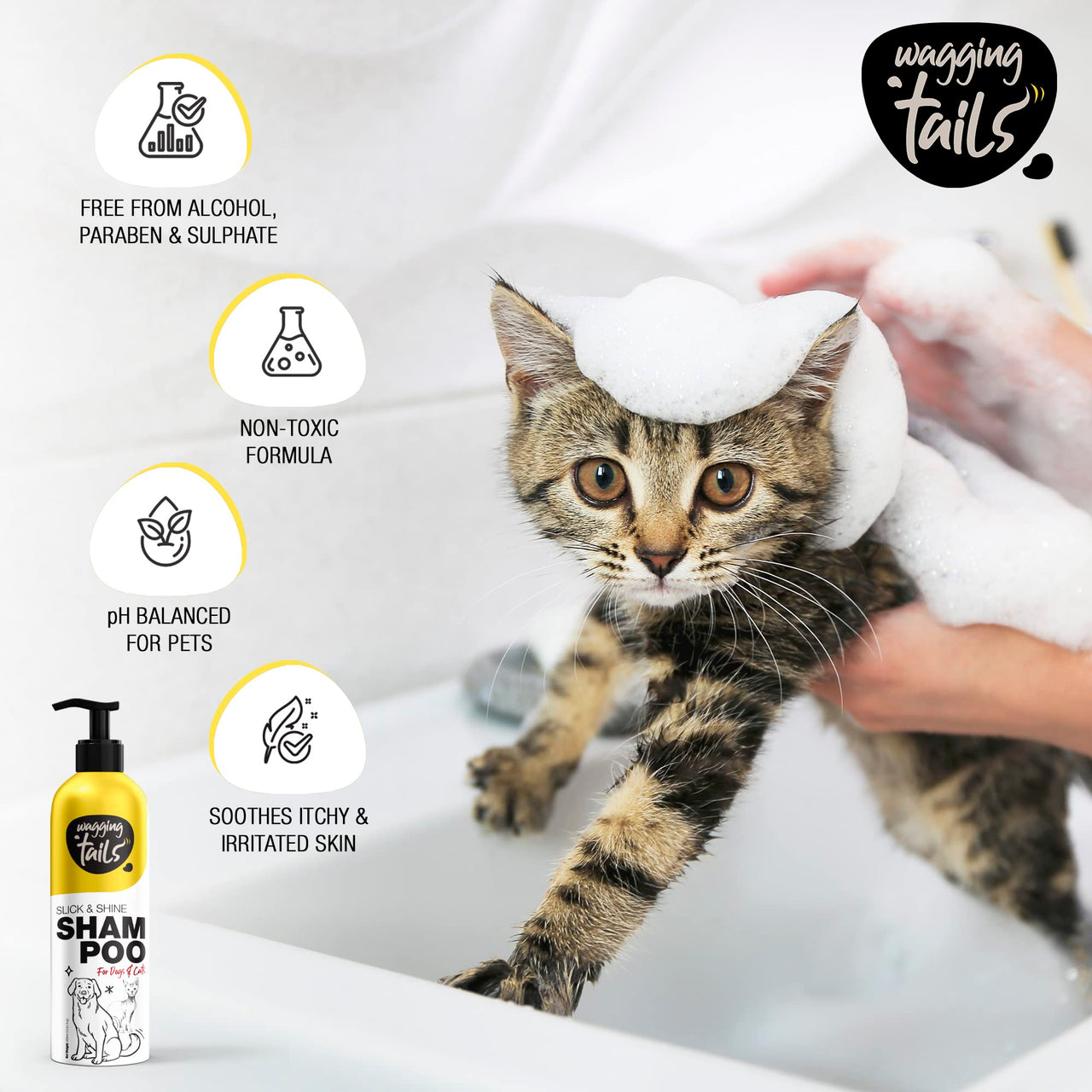 Wagging Tails Slick & Shine 5-In-1 Pet Shampoo-400 Milliliter Deodorize & Moisturise The Skin Remove Dirt Help To Repair Damaged Hair Anti-Itching & Anti-Dandruff Deep Cleanser All Breed Dog & Cat