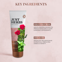 Just Herbs Organic Wild Indian Rose Refreshing Body Wash Gel for Men & Women, Cleanses, exfoliates and Paraben Free - 200 ml