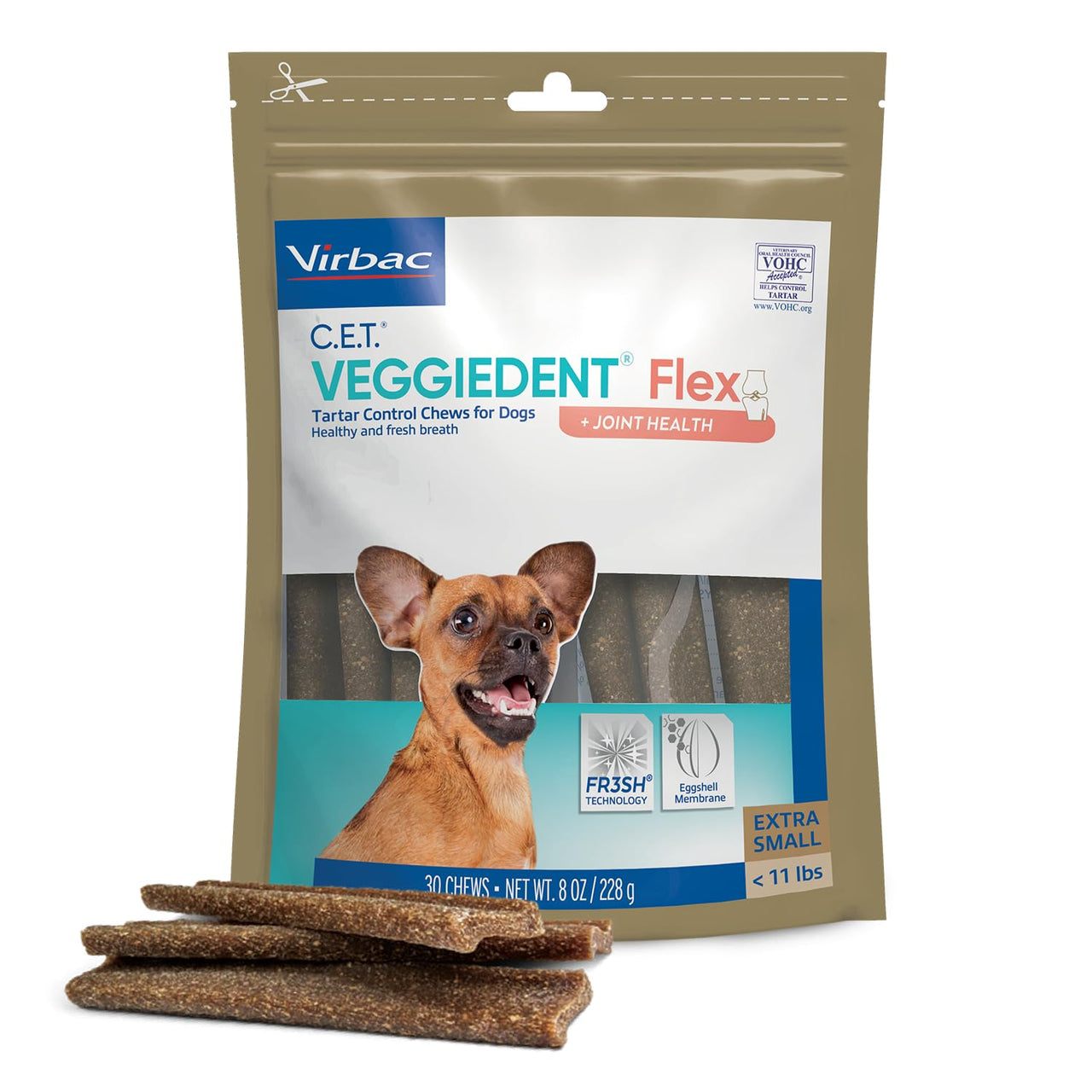 Virbac C.E.T. VEGGIEDENT Flex Tartar Control Chews for Dogs - Extra Small