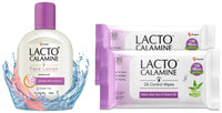 Lacto Calamine Face Lotion for Oil Balance - Oily Skin - 120 ml & Lacto Calamine Oil Control Face Wipes with Neem, Vitamin B3 and Aloe Vera, No Parabens, Alcohol Free, White, 60 Count, Pack of 2