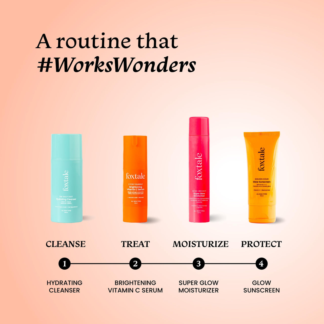 Foxtale Golden Glow Duo | SPF 50 Glow Sunscreen & Super Glow Moisturizer | Vitamin C, Niacinamide & Peptides | Brightens, Hydrates, Prevents Tan & Pigmentation | Lightweight, Non-Sticky, No White Cast | All Skin Types | Summer Essentials
