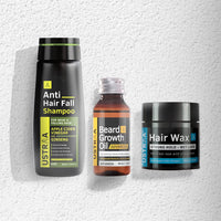 Ustraa Beard Growth Oil Advanced - 60ml - With Redensyl and DHT Booster | Strong Hold Hair Wax For Men- Wet Look - 100g - Non-greasy wax | & Anti Hair Fall Shampoo 250ml - With Apple Cider Vinegar