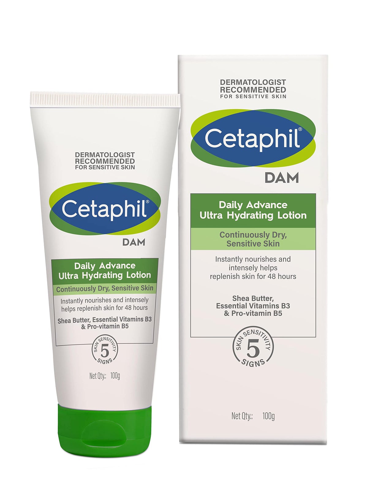 Cetaphil Daily Advance Ultra Hydrating Lotion for Dry/Sensitive Skin, 100 g & Cetaphil Moisturizing Lotion for Dry to Normal, Sensitive Skin| 100 ml