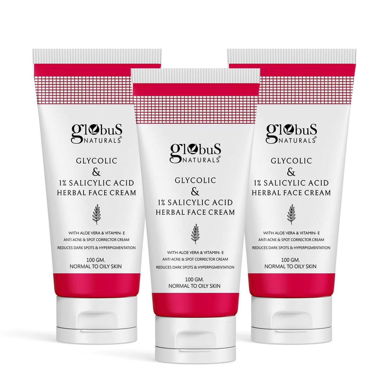 Globus Naturals Glycolic & 1% Salicylic Acid Herbal Anti Acne Face Cream, Enriched with Liquorice & Oats, Reduces Dark spots & Hyperpigmentation, 100 ml, Pack Of 3